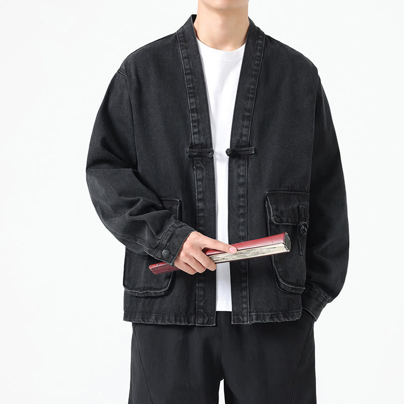 Nimara Ritual Denim Button Design Men's Cotton Long Sleeve Jacket With Pockets