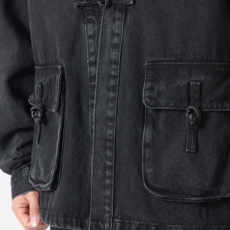 Nimara Ritual Denim Button Design Men's Cotton Long Sleeve Jacket With Pockets