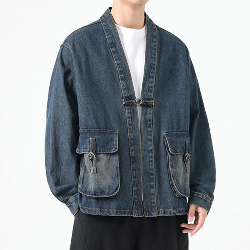 Nimara Ritual Denim Button Design Men's Cotton Long Sleeve Jacket With Pockets