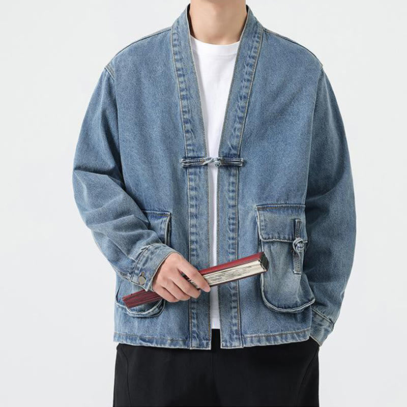 Nimara Ritual Denim Button Design Men's Cotton Long Sleeve Jacket With Pockets