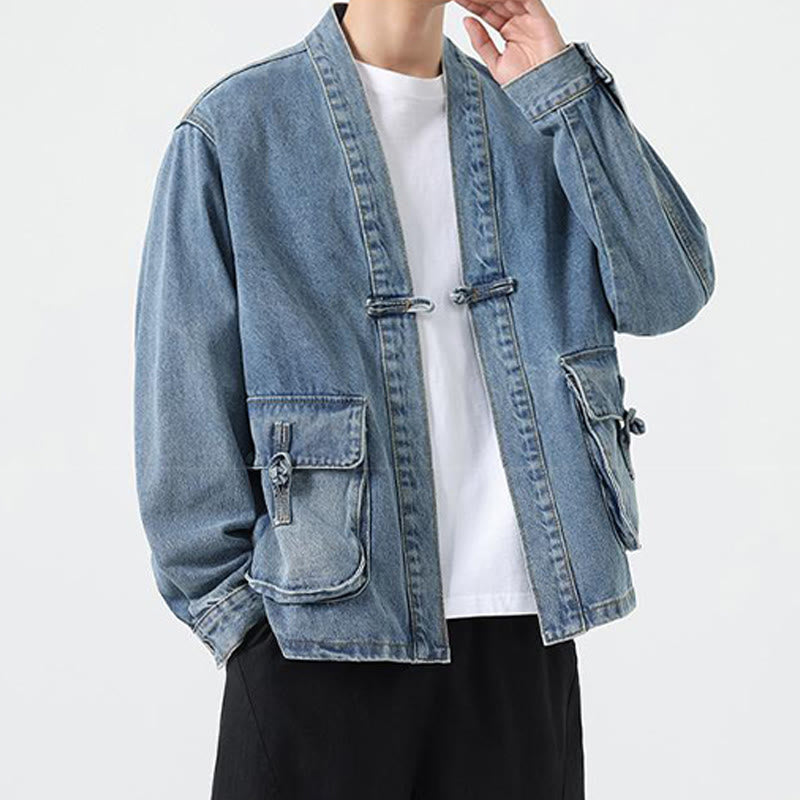 Nimara Ritual Denim Button Design Men's Cotton Long Sleeve Jacket With Pockets