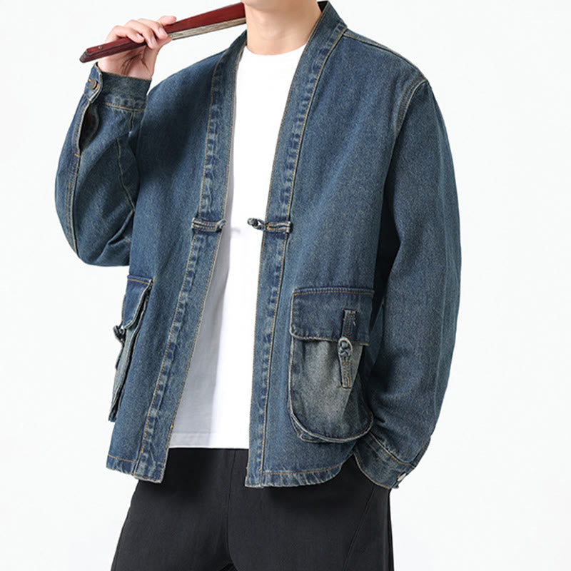 Nimara Ritual Denim Button Design Men's Cotton Long Sleeve Jacket With Pockets