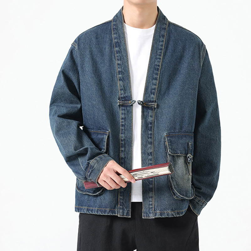 Nimara Ritual Denim Button Design Men's Cotton Long Sleeve Jacket With Pockets