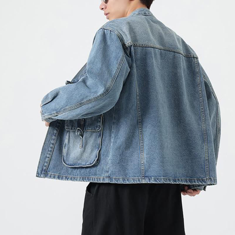 Nimara Ritual Denim Button Design Men's Cotton Long Sleeve Jacket With Pockets