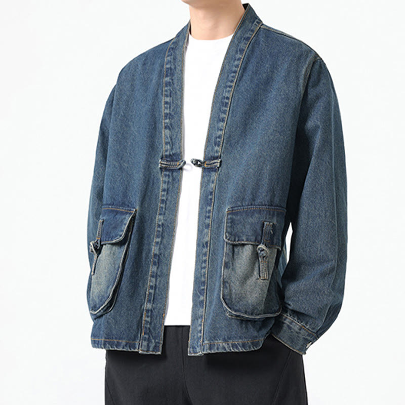 Nimara Ritual Denim Button Design Men's Cotton Long Sleeve Jacket With Pockets
