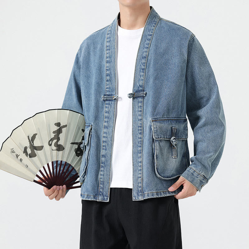 Nimara Ritual Denim Button Design Men's Cotton Long Sleeve Jacket With Pockets