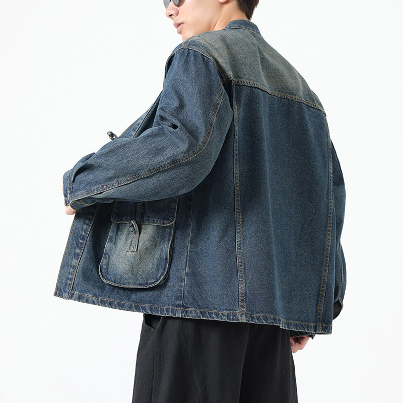 Nimara Ritual Denim Button Design Men's Cotton Long Sleeve Jacket With Pockets