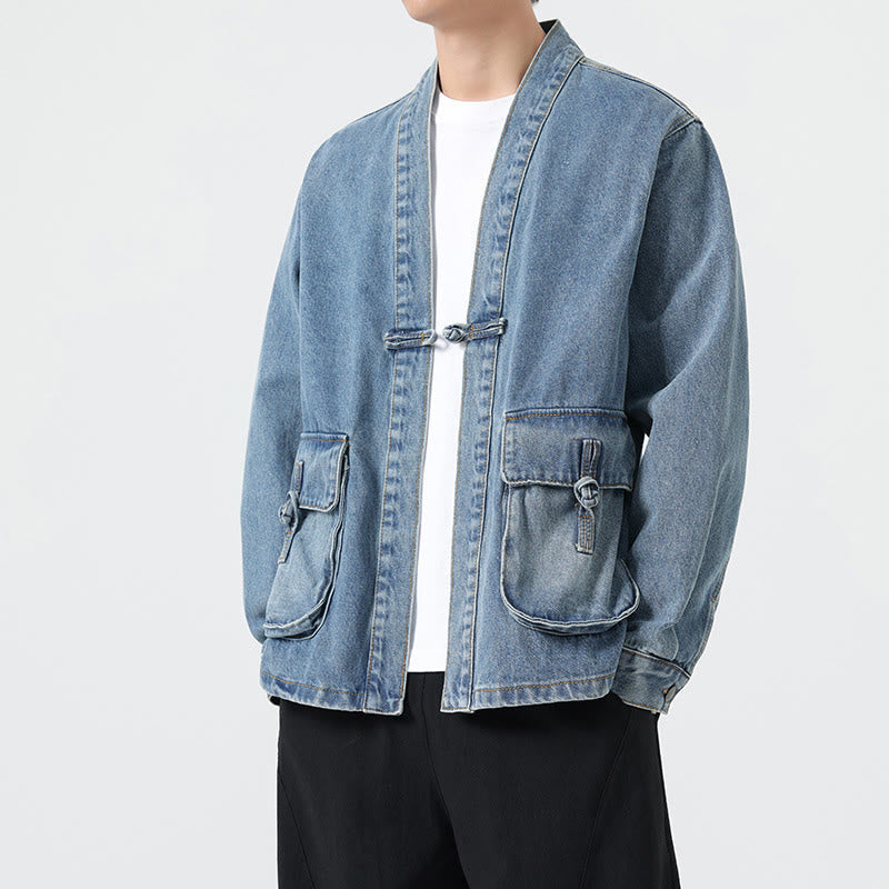 Nimara Ritual Denim Button Design Men's Cotton Long Sleeve Jacket With Pockets