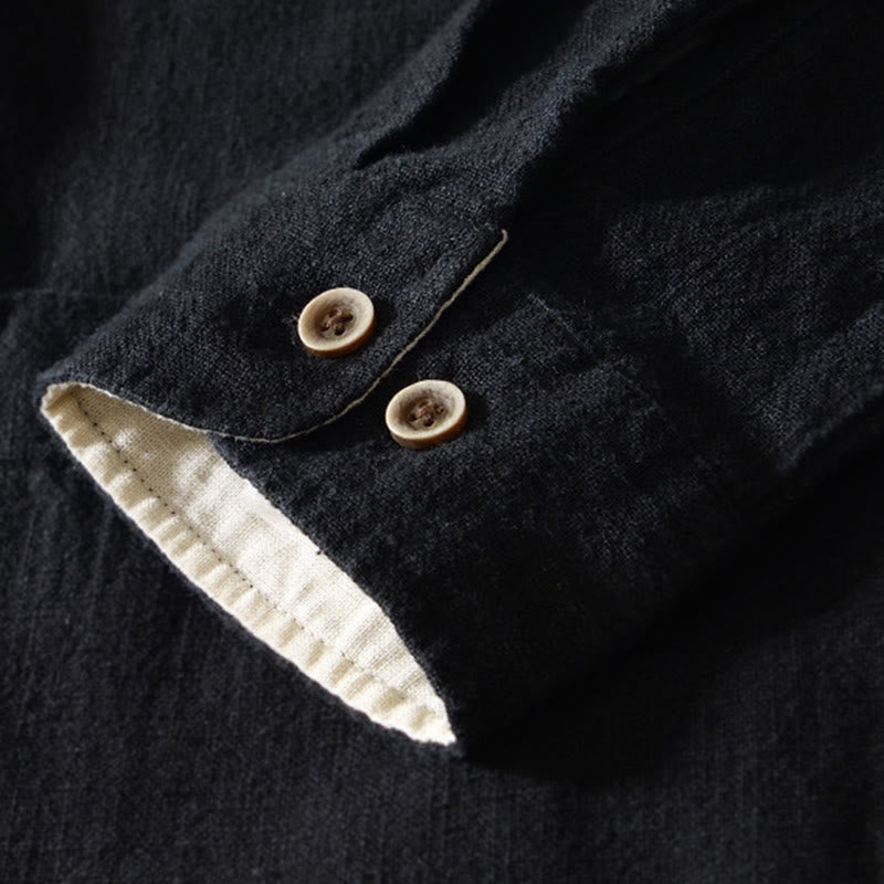 Nimara Ritual Fall Solid Long Sleeve Buttons Men's Ramie Cotton Shirt With Pockets