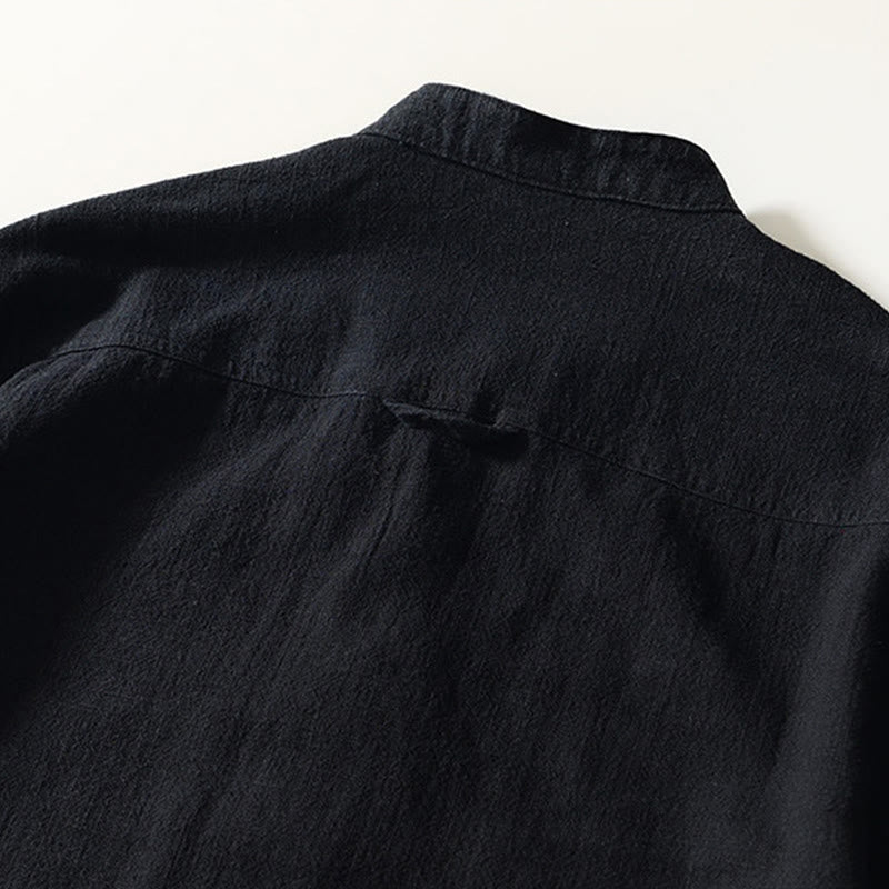 Nimara Ritual Fall Solid Long Sleeve Buttons Men's Ramie Cotton Shirt With Pockets