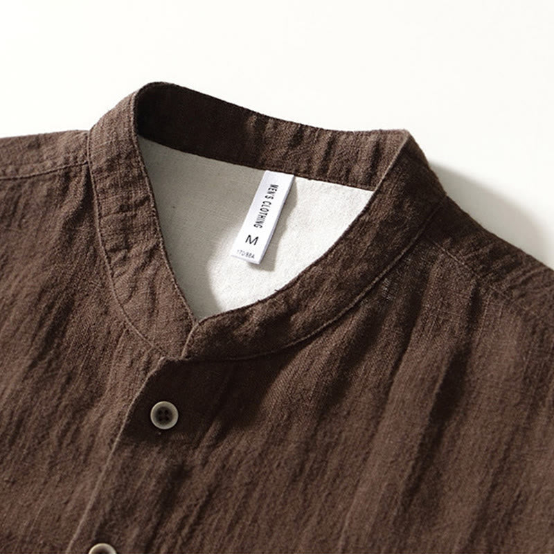 Nimara Ritual Fall Solid Long Sleeve Buttons Men's Ramie Cotton Shirt With Pockets