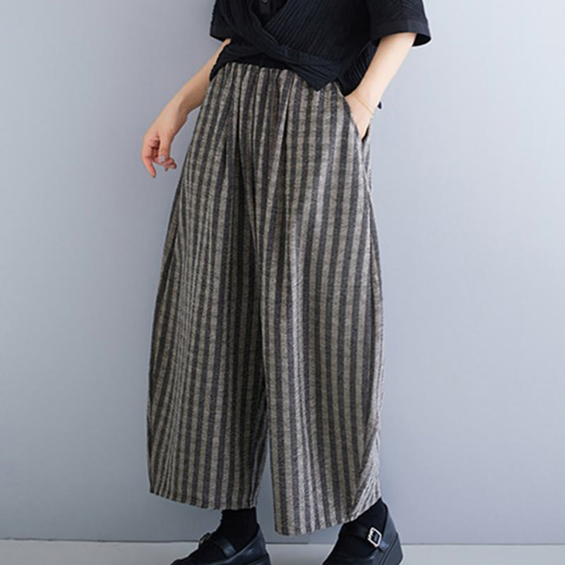 Nimara Ritual Casual 7-8 Length Corduroy Stripes Women's Polyester Wide Leg Pants With Pockets