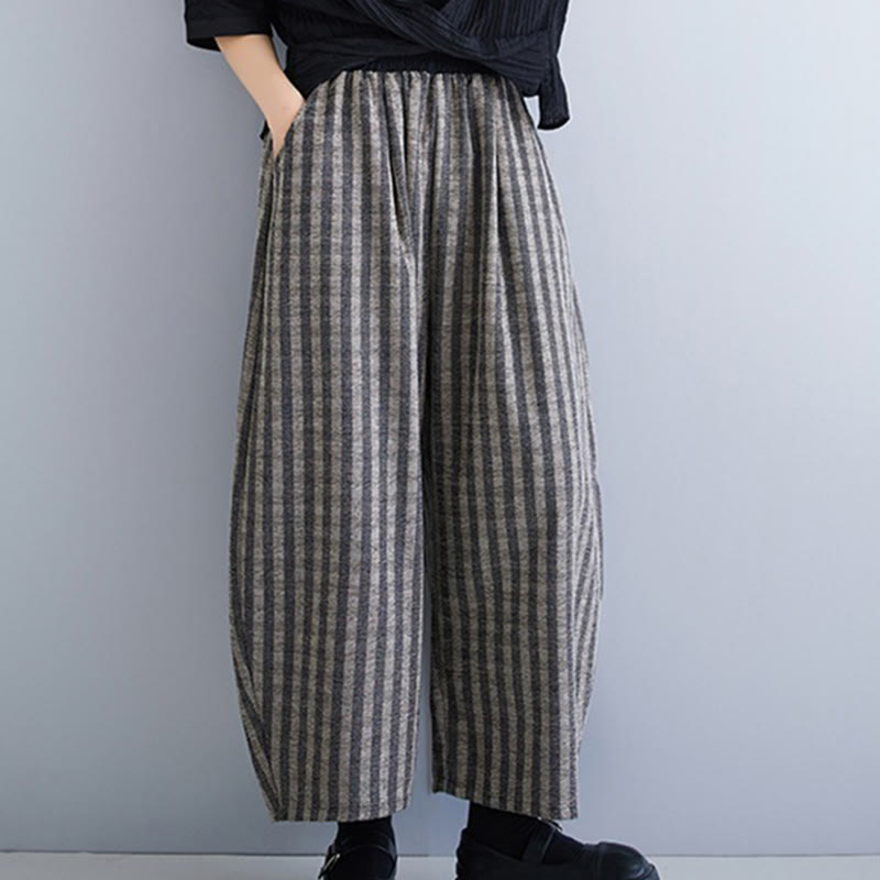 Nimara Ritual Casual 7-8 Length Corduroy Stripes Women's Polyester Wide Leg Pants With Pockets