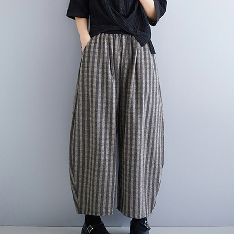 Nimara Ritual Casual 7-8 Length Corduroy Stripes Women's Polyester Wide Leg Pants With Pockets