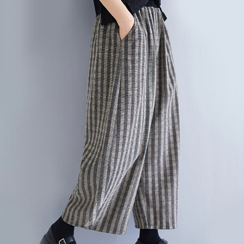Nimara Ritual Casual 7-8 Length Corduroy Stripes Women's Polyester Wide Leg Pants With Pockets