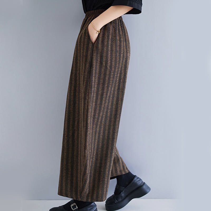 Nimara Ritual Casual 7-8 Length Corduroy Stripes Women's Polyester Wide Leg Pants With Pockets