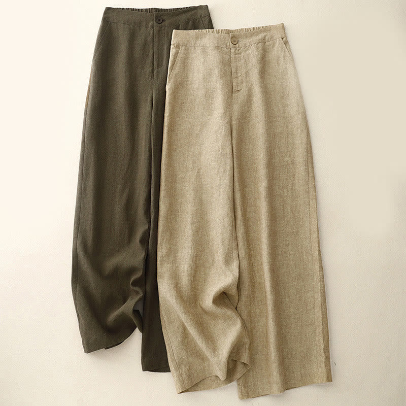 Nimara Ritual Casual Plain Women's Elastic Waist Wide Leg Pants With Pockets