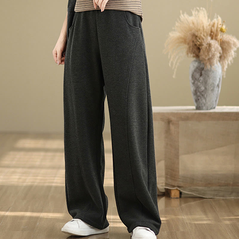 Nimara Ritual Casual Thickening Women's Polyester Straight Leg Pants With Pockets