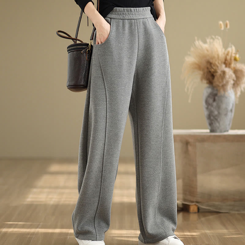 Nimara Ritual Casual Thickening Women's Polyester Straight Leg Pants With Pockets