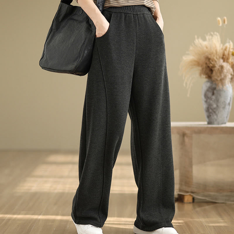 Nimara Ritual Casual Thickening Women's Polyester Straight Leg Pants With Pockets