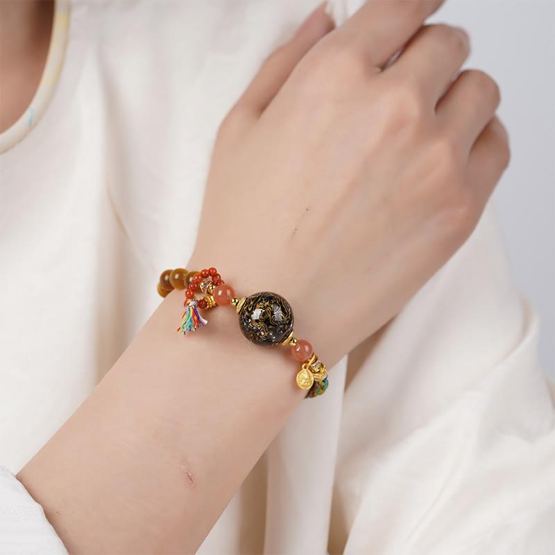 Nimara Ritual Tibetan Lacquer Bead Hand-woven Tiger Eye Stone Protection Bracelet