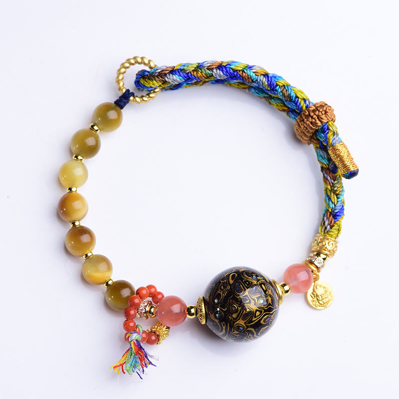 Nimara Ritual Tibetan Lacquer Bead Hand-woven Tiger Eye Stone Protection Bracelet