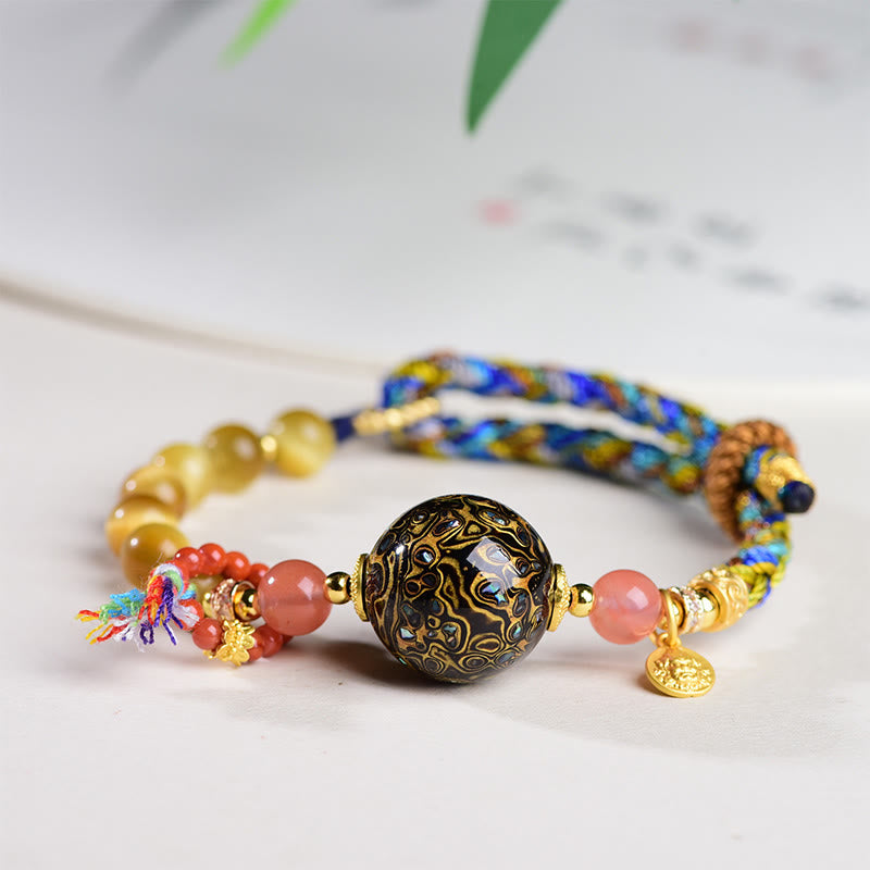 Nimara Ritual Tibetan Lacquer Bead Hand-woven Tiger Eye Stone Protection Bracelet