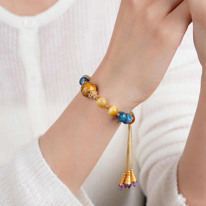 Nimara Ritual Tibetan Lacquer Bead Hand-woven Various Crystals Power Bracelet