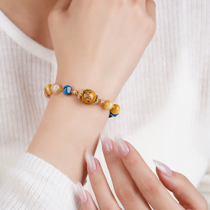 Nimara Ritual Tibetan Lacquer Bead Hand-woven Various Crystals Power Bracelet
