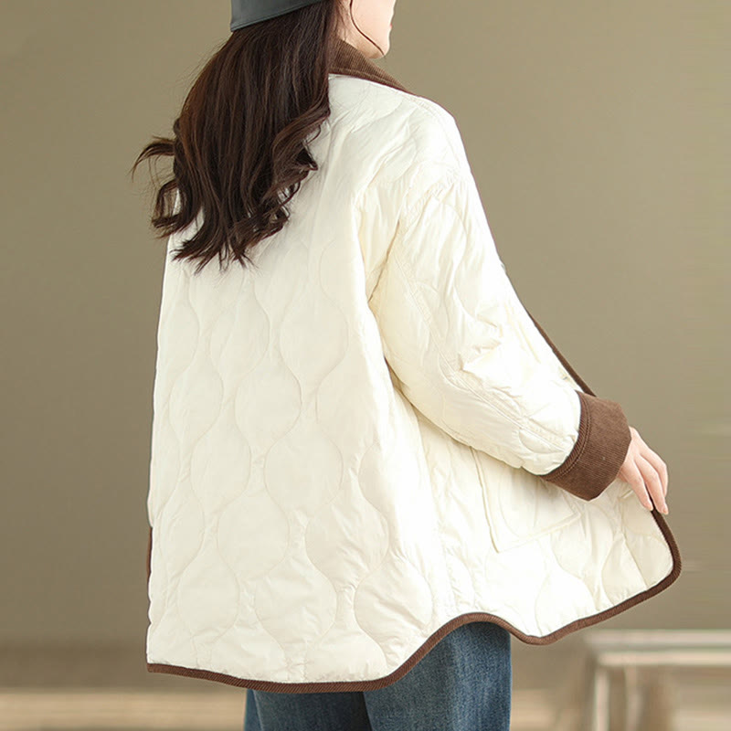 Nimara Ritual Contrasting Color Lapel Women's Long Sleeve Cotton Jacket With Pockets
