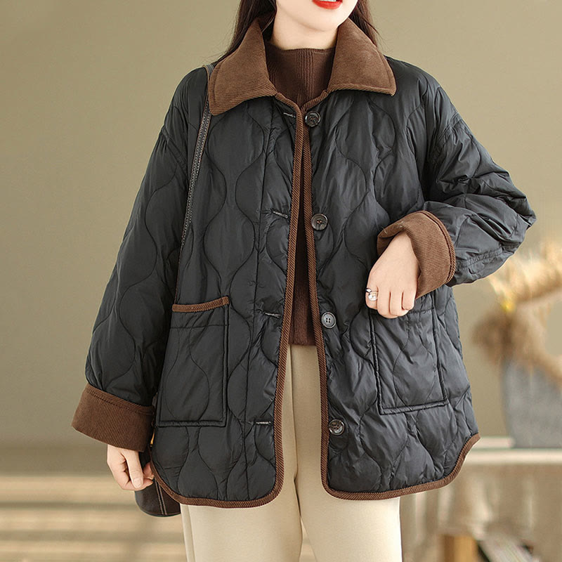 Nimara Ritual Contrasting Color Lapel Women's Long Sleeve Cotton Jacket With Pockets