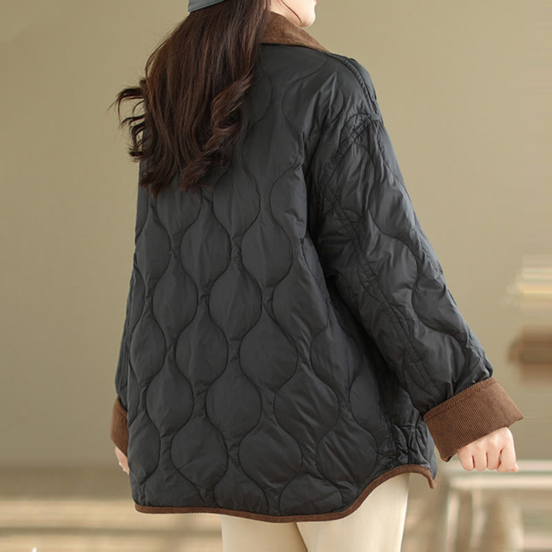 Nimara Ritual Contrasting Color Lapel Women's Long Sleeve Cotton Jacket With Pockets