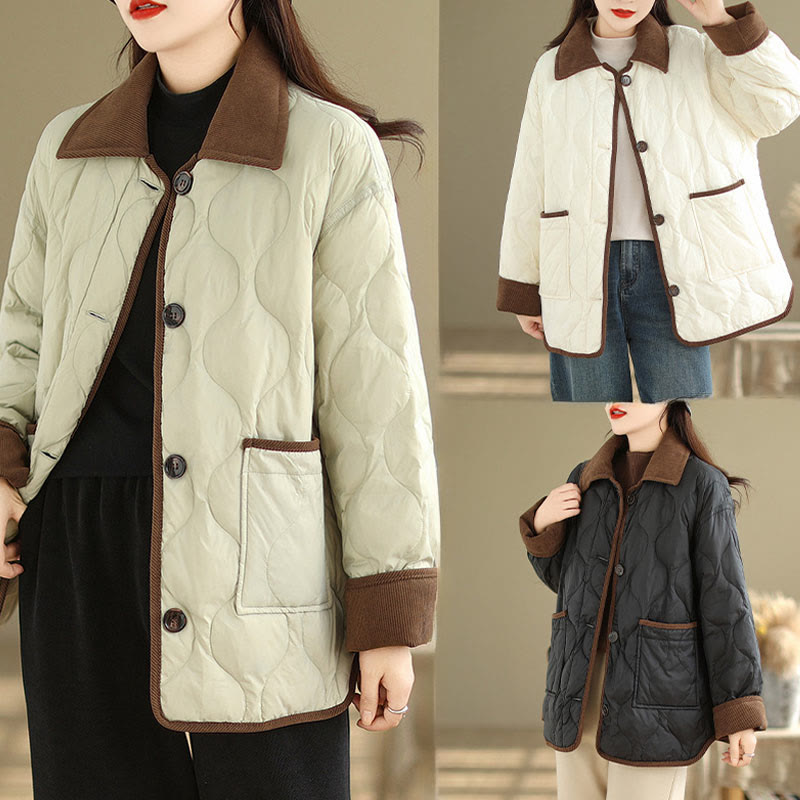 Nimara Ritual Contrasting Color Lapel Women's Long Sleeve Cotton Jacket With Pockets