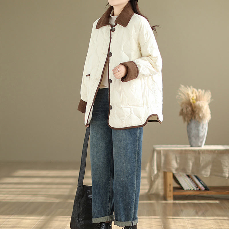Nimara Ritual Contrasting Color Lapel Women's Long Sleeve Cotton Jacket With Pockets
