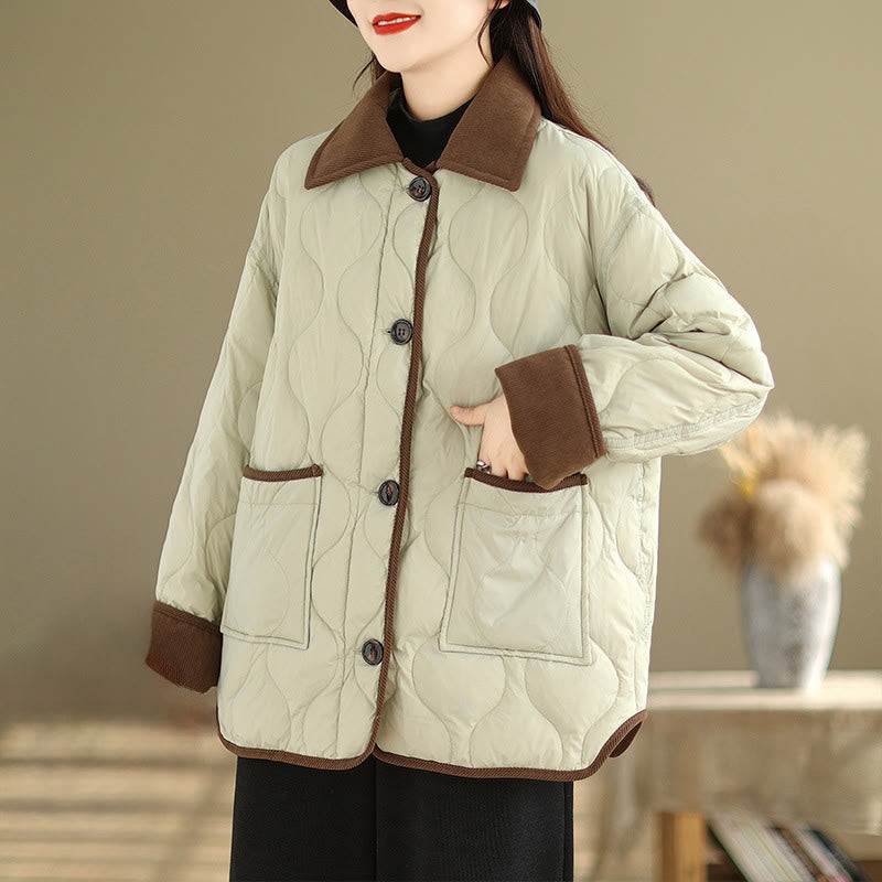 Nimara Ritual Contrasting Color Lapel Women's Long Sleeve Cotton Jacket With Pockets