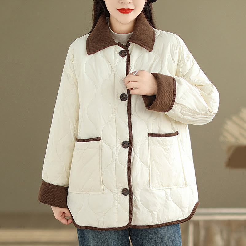 Nimara Ritual Contrasting Color Lapel Women's Long Sleeve Cotton Jacket With Pockets