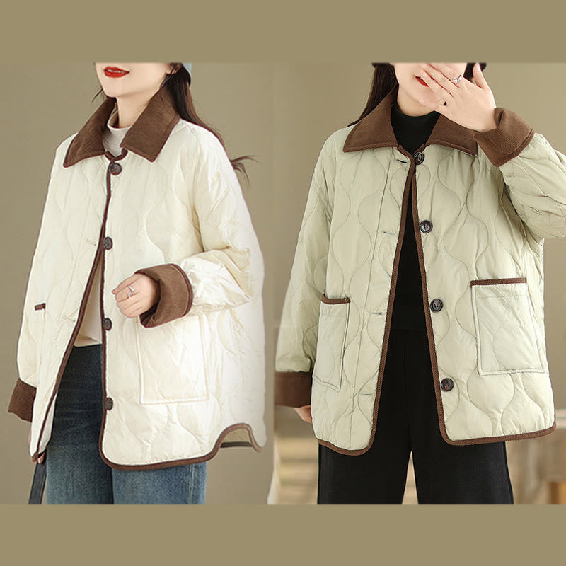 Nimara Ritual Contrasting Color Lapel Women's Long Sleeve Cotton Jacket With Pockets