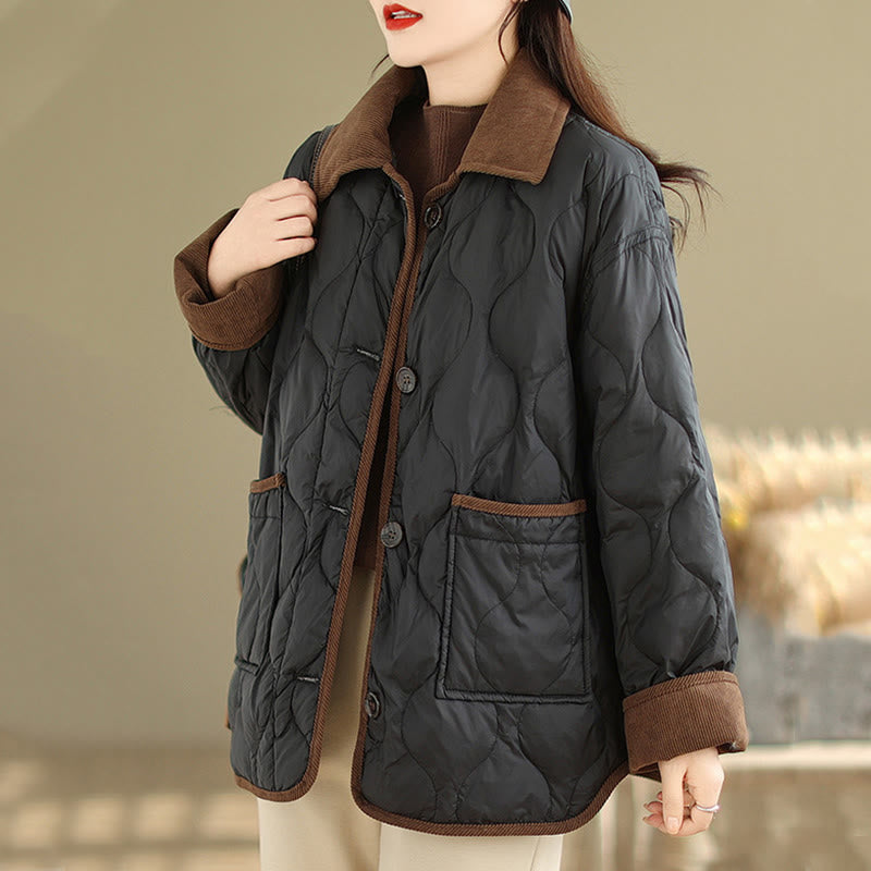 Nimara Ritual Contrasting Color Lapel Women's Long Sleeve Cotton Jacket With Pockets