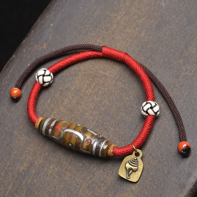 Nimara Ritual Handcrafted Tibetan Nine-eye Dzi Bead Protection Rope Bracelet