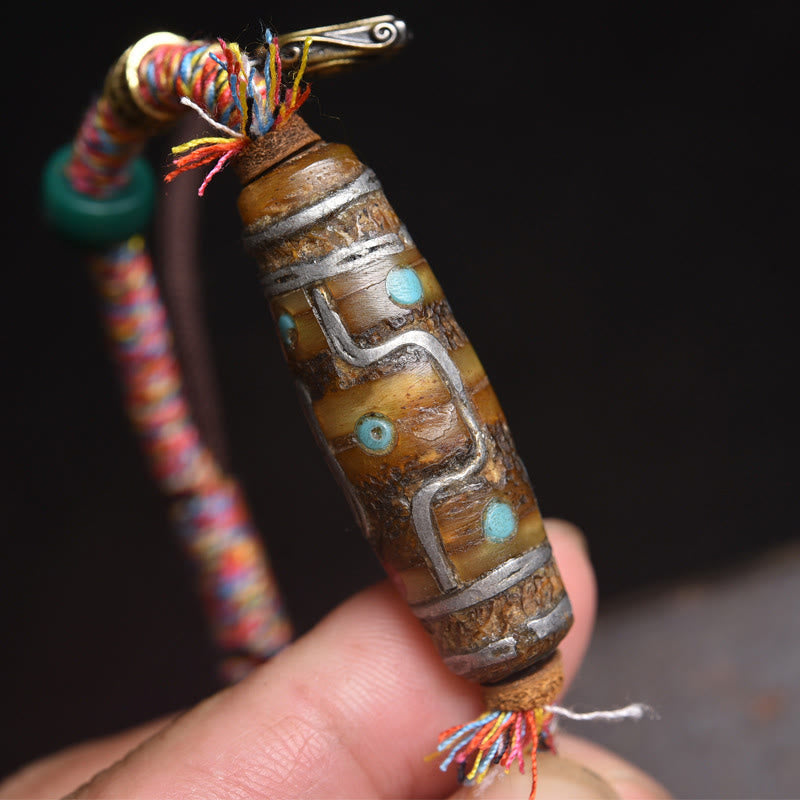 Nimara Ritual Handcrafted Tibetan Nine-eye Dzi Bead Protection Rope Bracelet