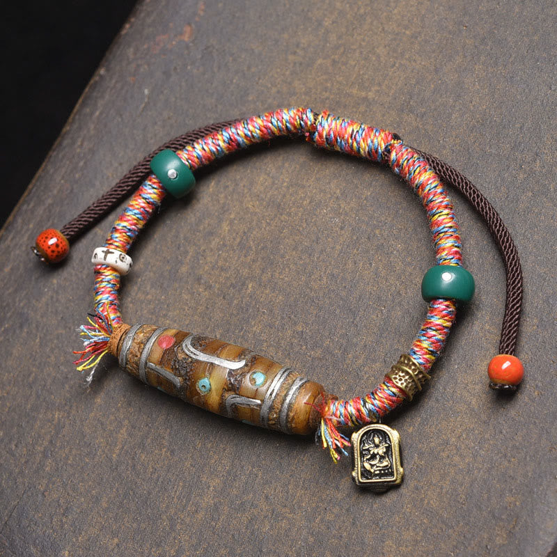 Nimara Ritual Handcrafted Tibetan Nine-eye Dzi Bead Protection Rope Bracelet