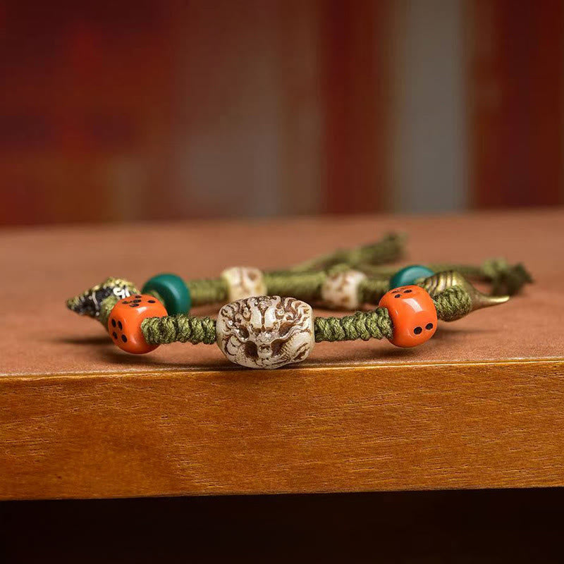 Nimara Ritual Tibetan Dragon Pattern Dice Handmade Rope Bracelet