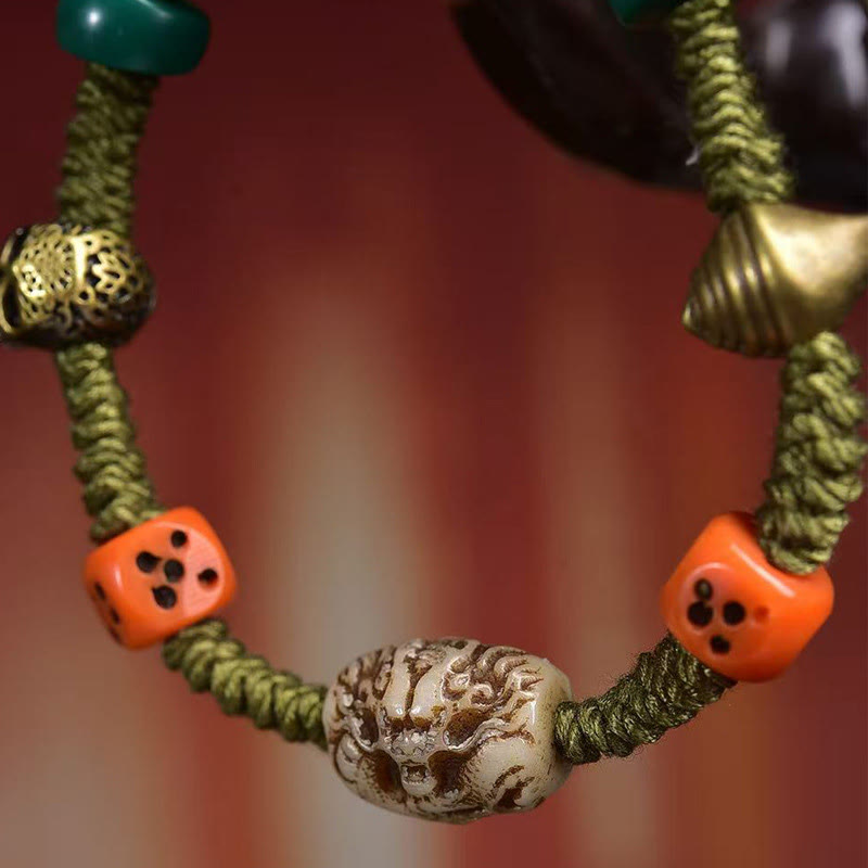 Nimara Ritual Tibetan Dragon Pattern Dice Handmade Rope Bracelet