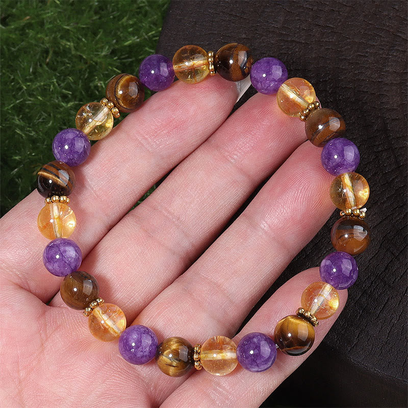 Nimara Ritual Amethyst Tiger Eye Citrine Spacer Beads Healing Bracelet