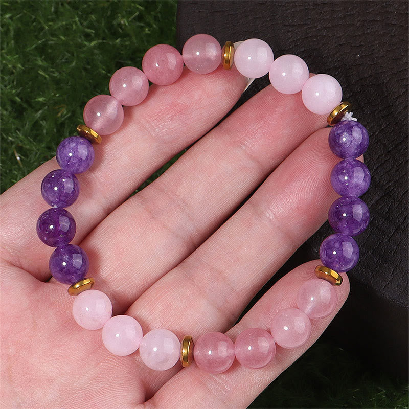 Nimara Ritual Amethyst Strawberry Quartz Pink Crystal Beads Love Peace Bracelet