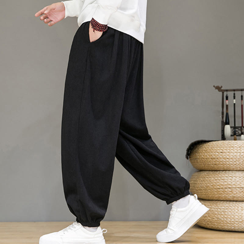 Nimara Ritual Commute Plain Men's Thermal Fleece-Lined Ankle-Length Pants With Pockets