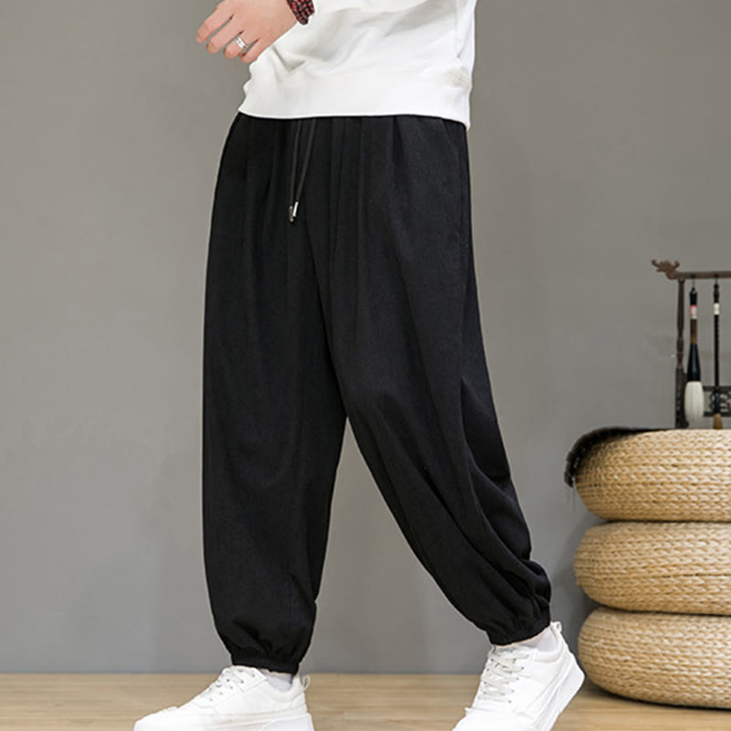 Nimara Ritual Commute Plain Men's Thermal Fleece-Lined Ankle-Length Pants With Pockets