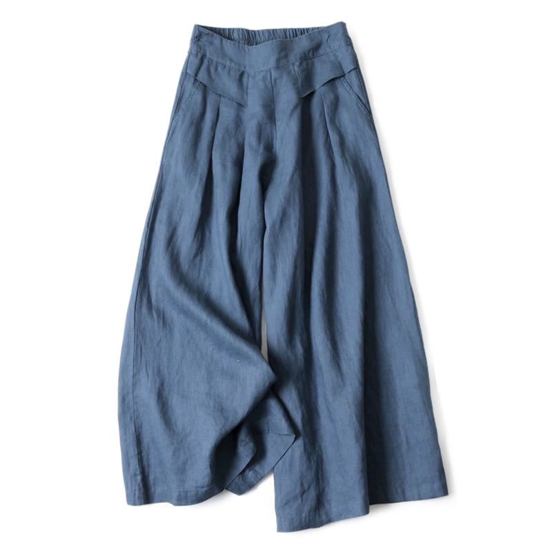 Nimara Ritual Plain Color Cotton Linen High Waist Wide Leg Pants With Pockets