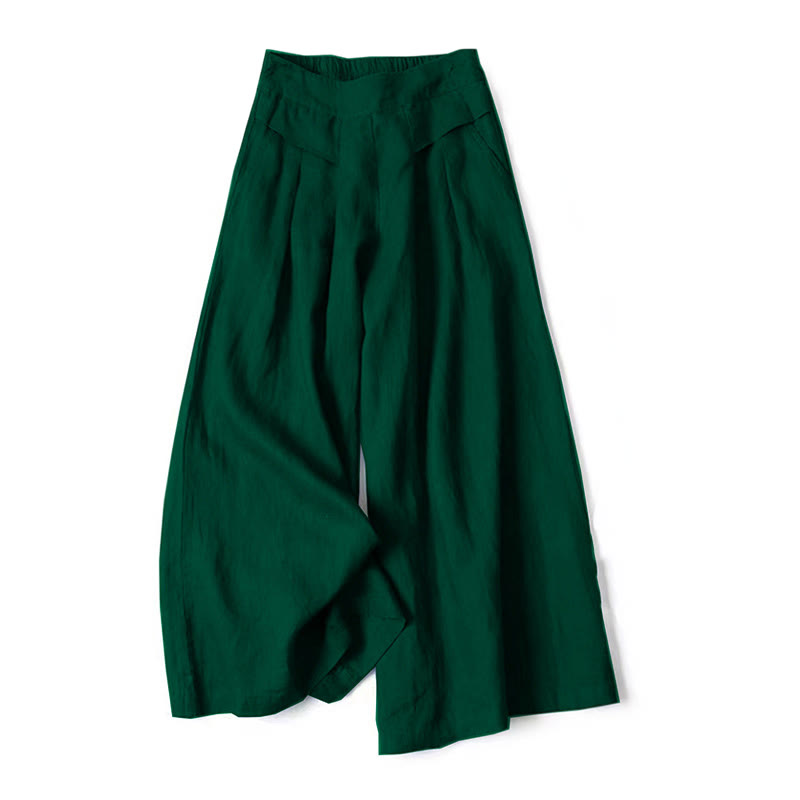 Nimara Ritual Plain Color Cotton Linen High Waist Wide Leg Pants With Pockets