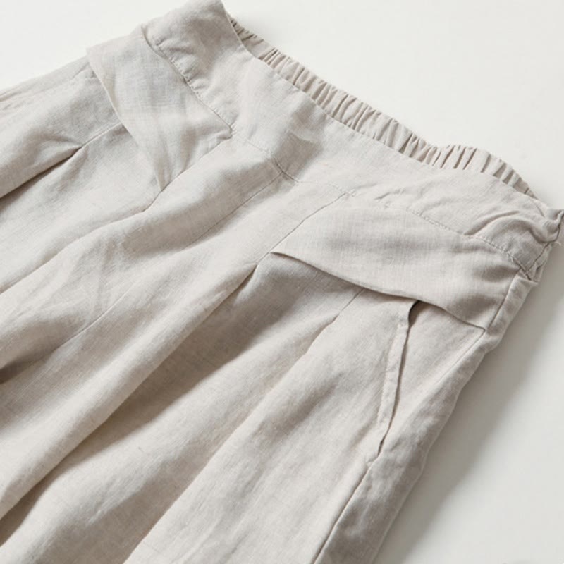 Nimara Ritual Plain Color Cotton Linen High Waist Wide Leg Pants With Pockets
